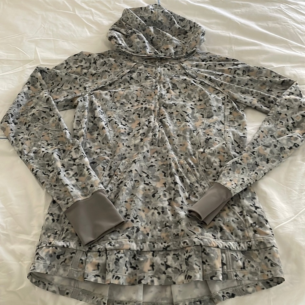 Lululemon pullover with hood. Size 2. Grey with white and cream specks.